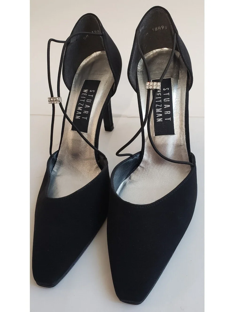 Stuart Weitzman Black Pointed D'Orsay Strappy Heel